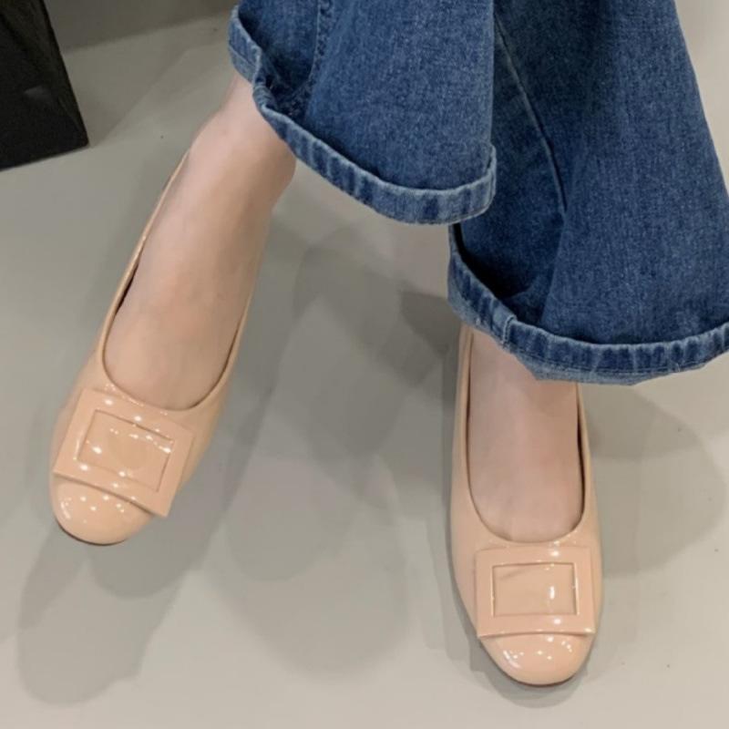 Nude Square Buckle Light Mouth Single Shoes Women's 2025 Summer New French Round Head Soft Sole Flats