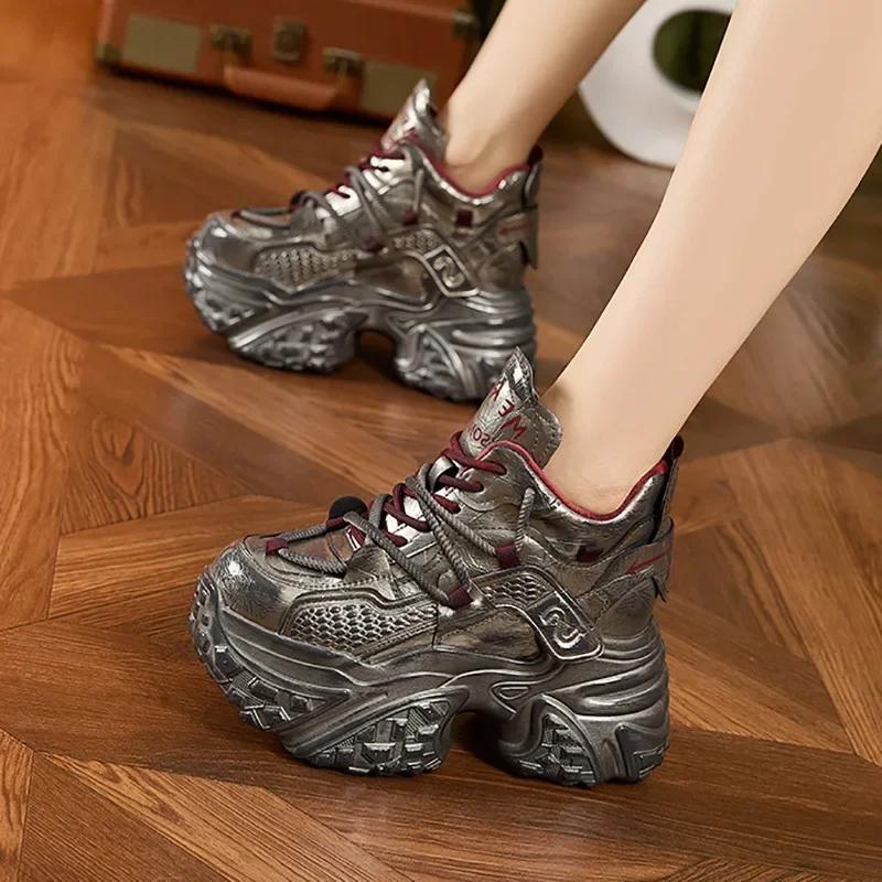 Fashion 8cm New Women Microfiber Leather Spring Platform Wedge Flats Vulcanize Fashion Ankle Booties Autumn Chunky Sneakers Shoes