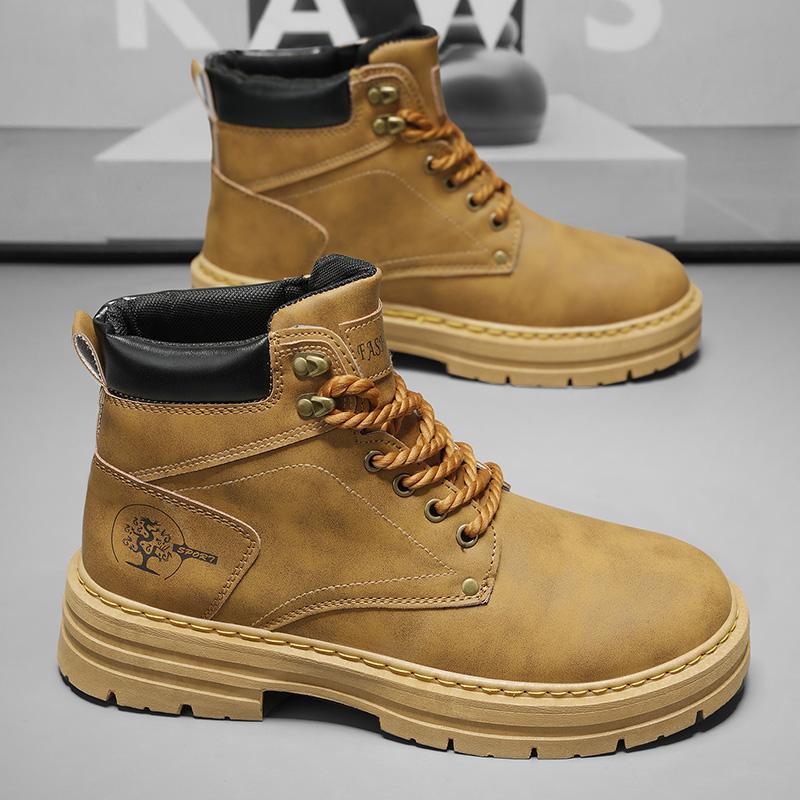 Mode Herrenstiefel Frühling Bequeme Plateau Lederschuhe Herren Trend Braun Rutschfeste Arbeitsstiefel für Herren Freizeitschuh Cowboy Stiefel