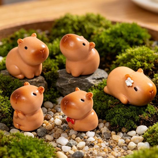 12 Stück Mini-Capybara-Figuren Niedliche winzige Capybara Harz-Ornamente Miniatur-Tierfiguren für Feengarten Bonsai Mooslandschaft DIY-Bastelarbeiten