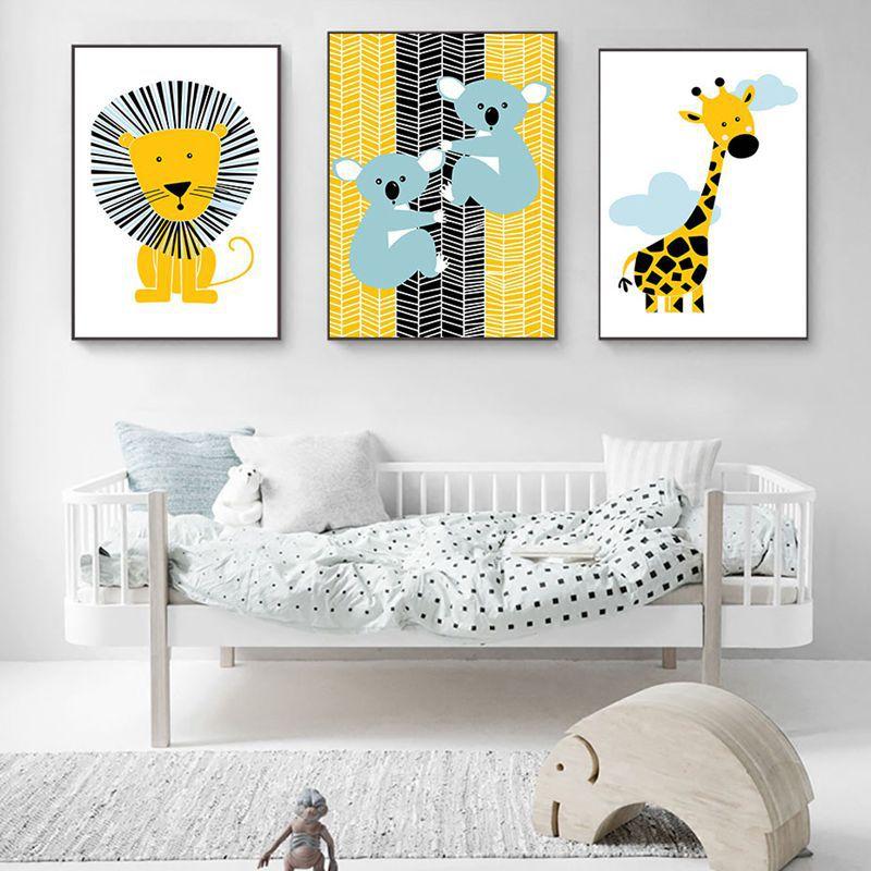 Nordic Style Animal Giraffe Lion Koala Decorative Canvas Painting Children's Room Living Room Fresco Wall Pictures Animal Print