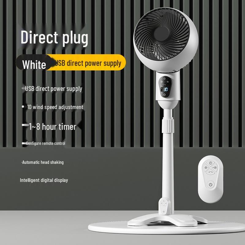 Rechargeable Remote-Controlled USB Air Circulation Floor Fan with Oscillation and Large Air Volume for Home or Office