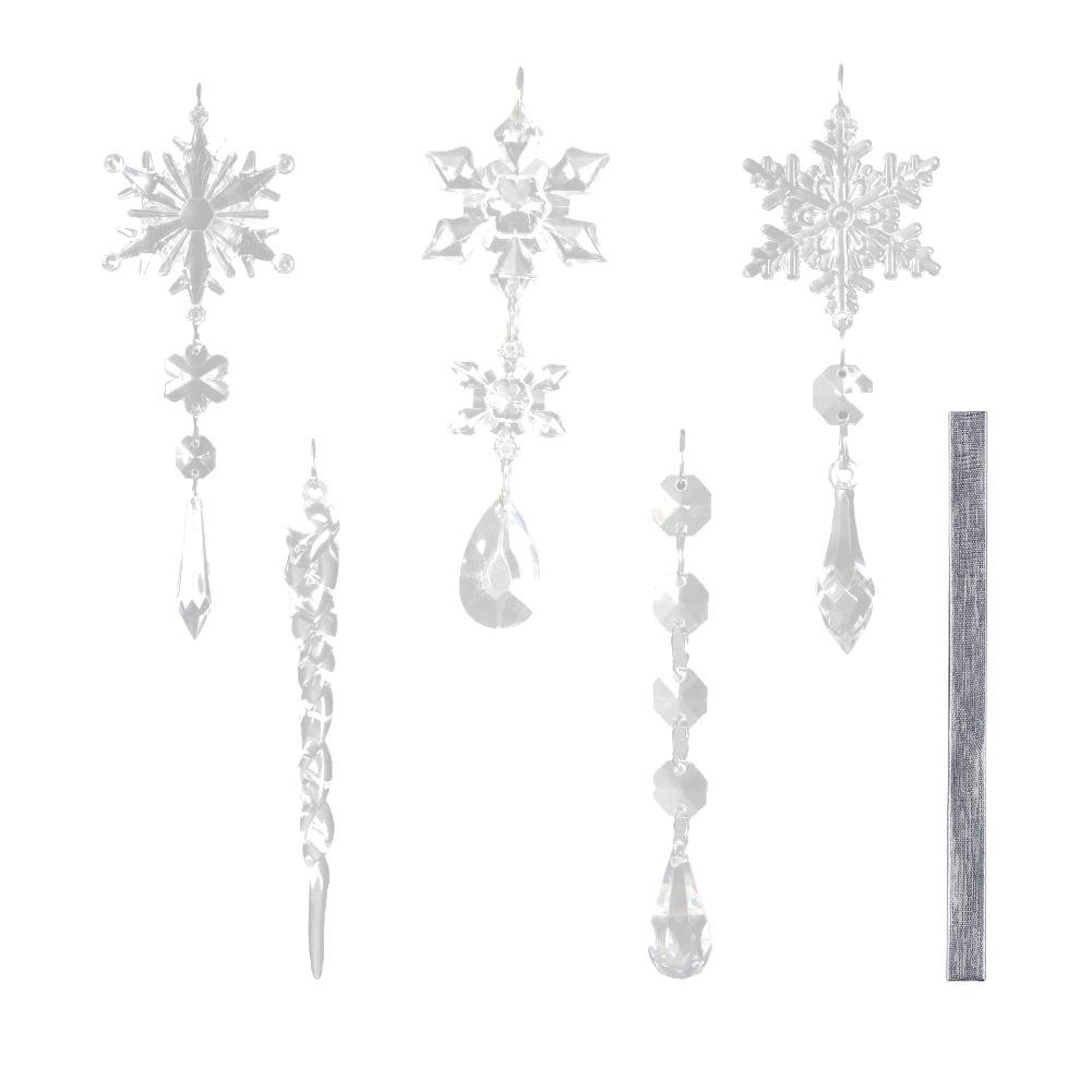 Christmas Tree Ornaments Set With Snowflake And Icicle Designs, Shatterproof Clear Acrylic Decoration Kit For Winter Weddings
