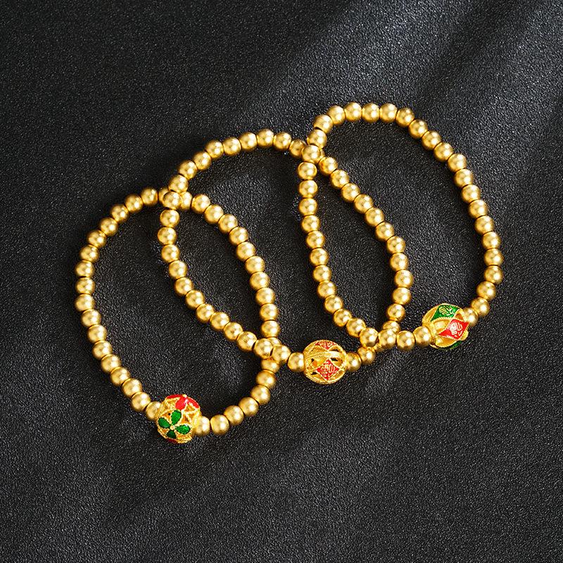 Retro Style Beaded Light Luxury Oil Dripping Hollow Pattern Bracelet Fashionable High-end Jewelry