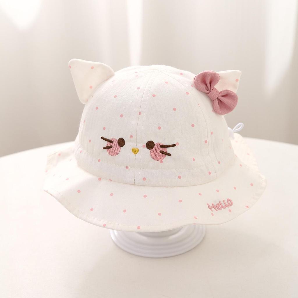Polka Dot Cat Bow Baby Sun Hat - Adorable Spring/Summer Protection for Little Princess