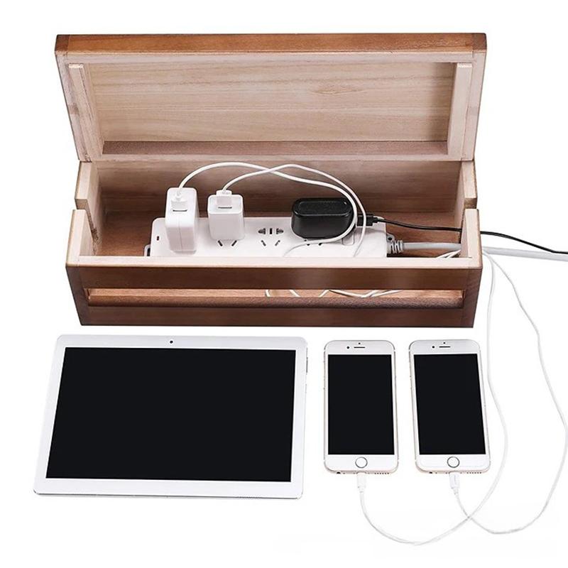 Socket Case Vintage Solid Wood Wiring Box Cable Manager Hub Storage Coffee Paulownia Main Body Home Storage Wooden Storage Box
