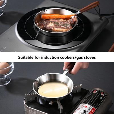 Mini-Bratpfanne mit Antihaftbeschichtung und Holzgriff, Edelstahl, unbeschichtet, Bratpfanne, Induktionskompatibel