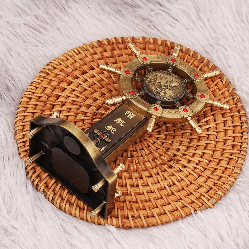 Antique Brass Helmsman's Wheel Nautical Desk Ornament