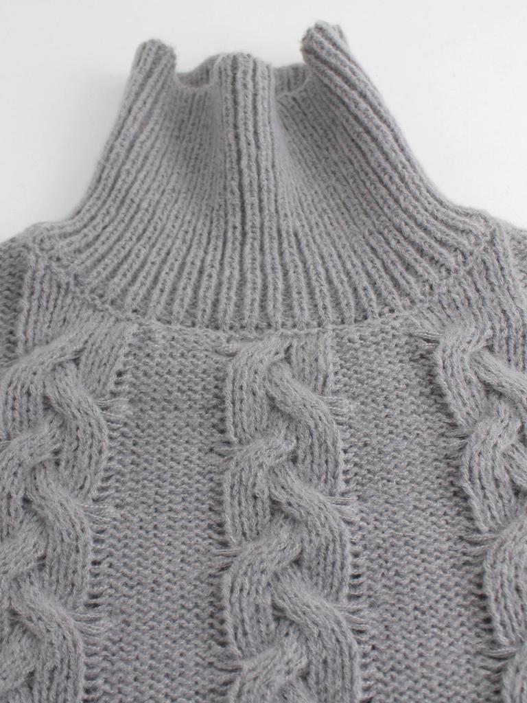 European and American High Neck Cable Knit Pullover for Spring and Autumn