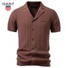 Gant 2026 Spring and Summer New Embroidery Men Lapel Knit Short Sleeve Shirt Vertical Striped Button‑Up Casual Business Daily Wear Knit Tops