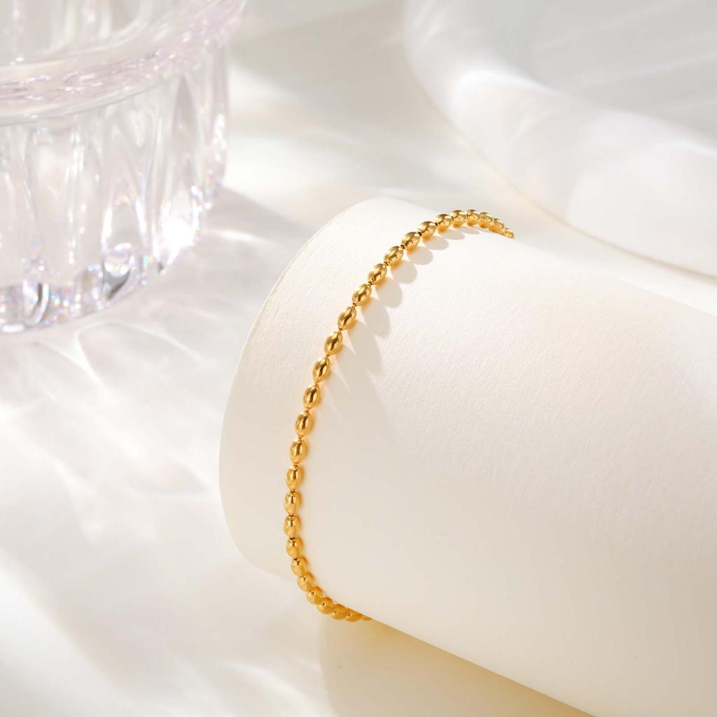 Minimalist Rugby Bead Chain Anklet,Women's Stainless Steel Gold Color Anklets,Dainty Summer Jewellery Gifts