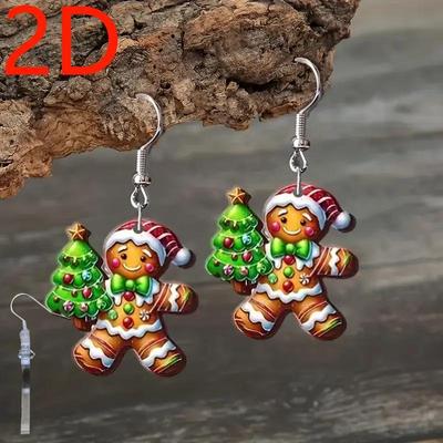 Creative Gingerbread Man & Christmas Tree Acrylic Earrings - Fun Holiday Jewelry Gift