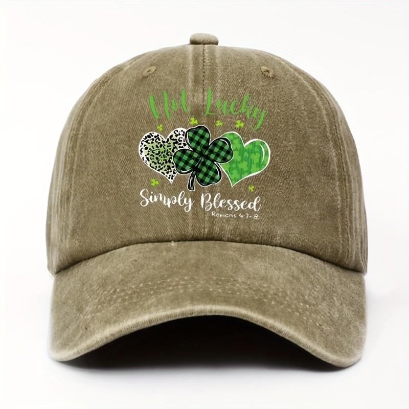 Not Lucky Simply Blessed Clover Leopard Print Baseball Cap Casual Sports Cotton Hat One Size