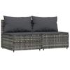 VidaXL Canapés centraux de jardin et coussins 2pcs Gris Résine tressée, canapé, canapé de jardin, canapé central sectionnel, 319770