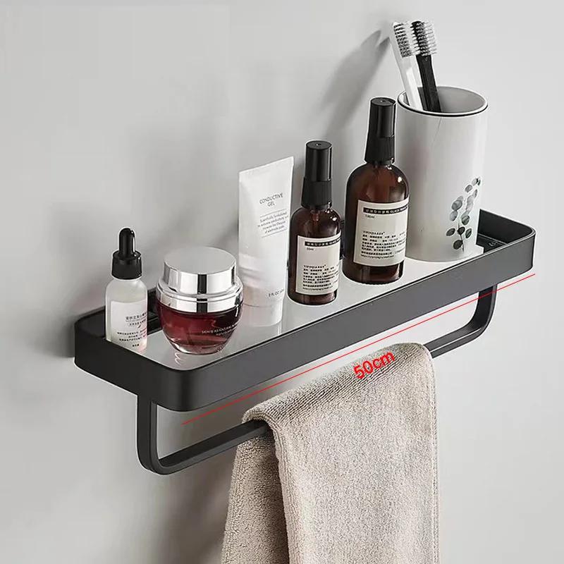 30-50CM Brushed Gold Glass Shelf  Aluminum Bathroom Storage Holder Bath Shower Shelf  Bathroom Shelf Mirror Wall Tray Towel Bar