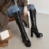 Fashion 2025 Patent Leather White Lacing Knee High Boots Lace Up Ladies Platform Boots High Heels Fashion Nightclub Patry Shoes Wholesal