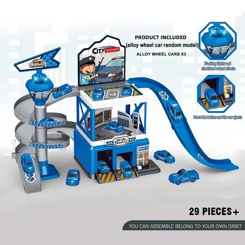 Rail Car Parking Assembled Runway Inertia Car Engineering Vehicle Children Toy City Garage Alloy Racing Track Toys For Boys Gift
