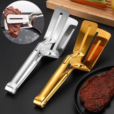 Stainless Steel Food Clip Hollow Long Anti-slip Handle Anti-scald Multifunctional Steak Meat Fish Frying Barbecue Serving Clamp Tong Spatula