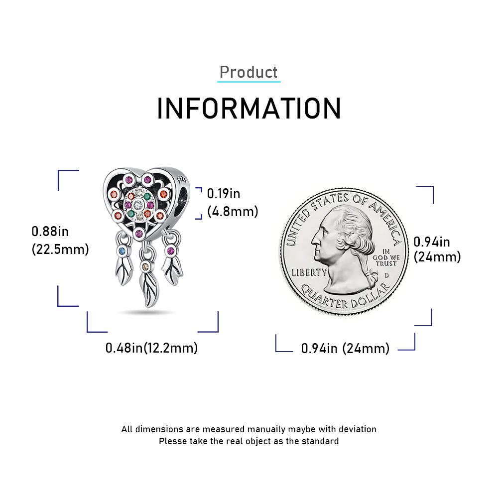 Ahthen Copper Beads Heart-Shaped Dreamcatcher Charm Suitable For Snake Chain Bracelets Necklaces For Women Jewelry Item Crafting