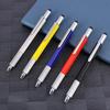 Six-in-One Multifunctional Metal Ballpoint Pen with Level, Scale, Screwdriver, and Capacitive Tip.