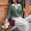 2026 Fresh Style Contrasting Color Polo-neck Half-Closed Loose Sweater