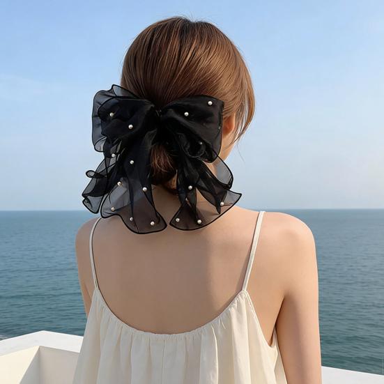 Girl Hairpin Double Layer Bowknot Imitation Pearls Decor Hair Clip Strong Grip Back Head Hair Pin Hair Styling Tool