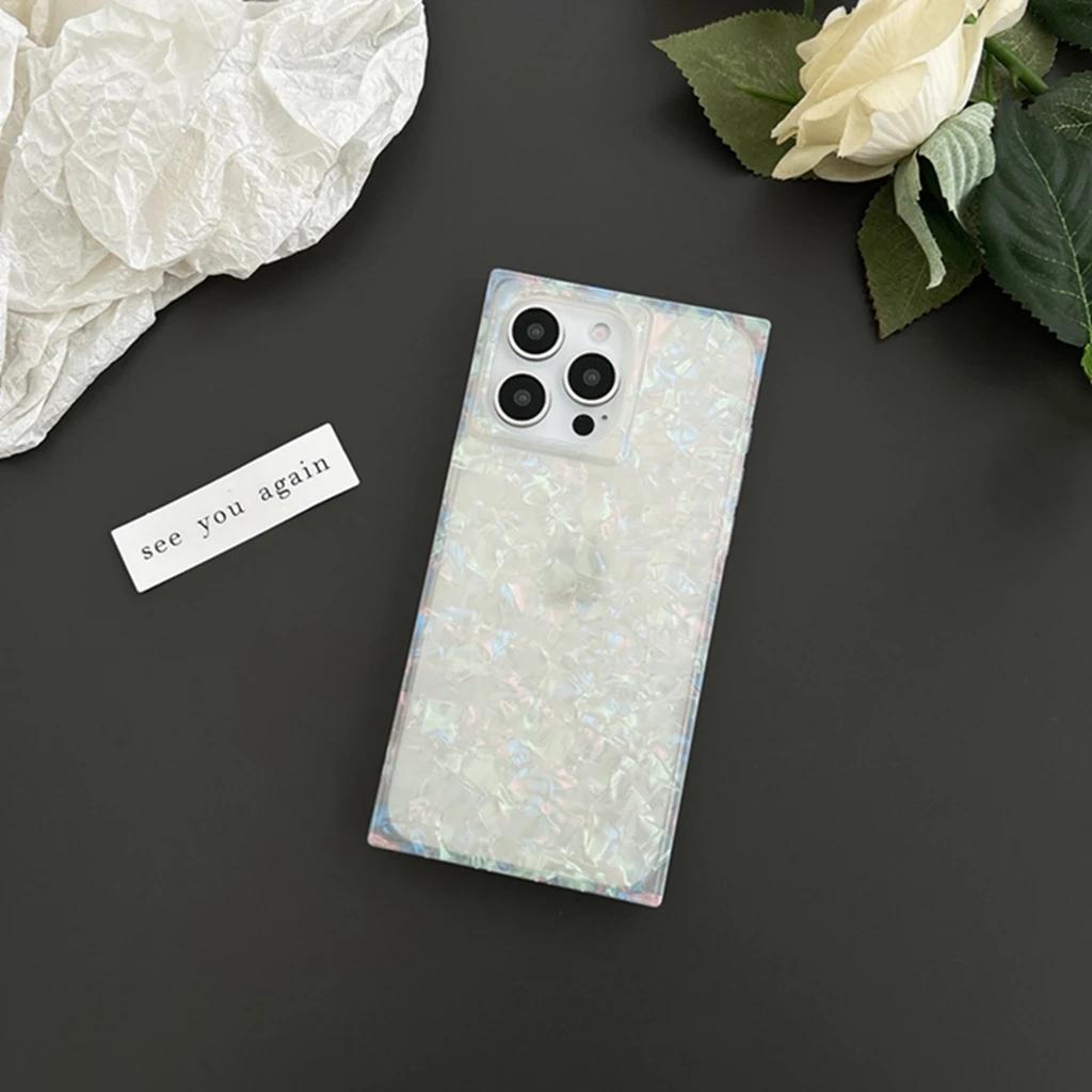 Stylish Illusory Color Shell Pattern Rectangle Cover Case for iPhone 17 16 15 14 13 Pro Max Shockproof Protective Phone Case