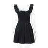 Black Dress Women Elegant Vintage Puff Sleeve Square Collar Mini Dresses Girl Little Black Skirt Women's Summer Clothing