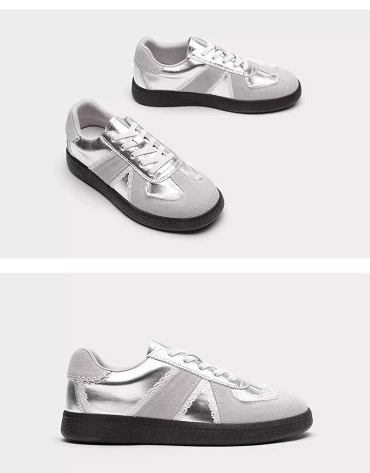 Sun Qian, the Same Virtual Lover, Silver German Training Shoes, Women's Shoes 2025 New Platform White Shoes, Retro Lace Board Shoes
