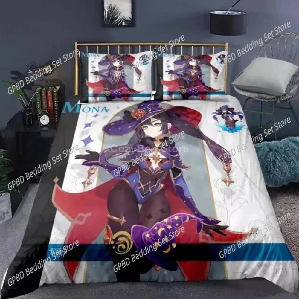 Genshin Impact Bedding Set Cartoon Anime Duvet Cover Single Double Size Boys Luxury 3D Bed Linen Decor Home