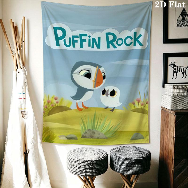 Puffin Rock poster Wall Hanging Printed Fabric Blanket Decorative Tapestries for Bedroom Living Room Home Decor