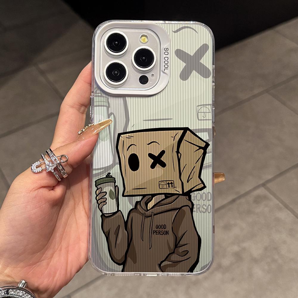 

Cartoon Box Man Phone Case for Samsung Galaxy A56 A55 A54 A53 A52 A26 A17 A16 A12 A07 A06 4G 5G Silver Hard Cover Galaxy A15