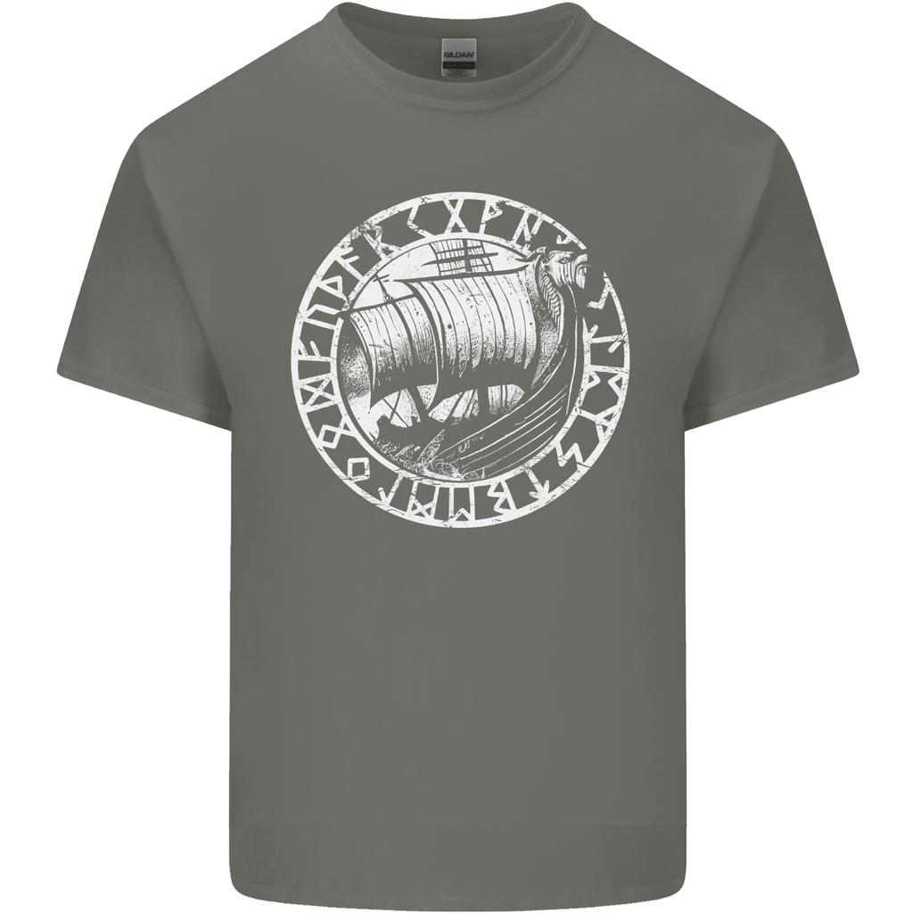 Viking Ship With Norse Text White Print Unisexs Light Cotton TShirt