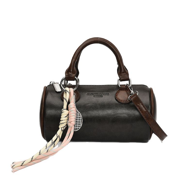 2025 Summer New Simple and Versatile Handbag Women's Retro Contrast Cylinder Bag High-quality Shoulder Crossbody Bag