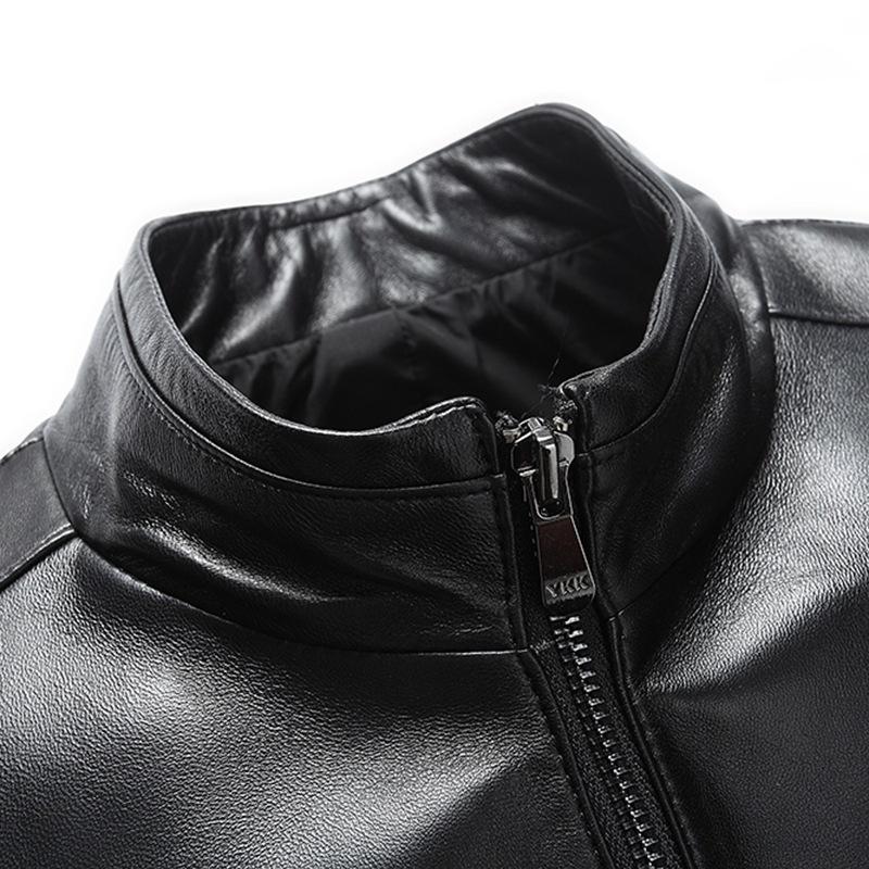 Vår och Höst Motorcykel Läderjacka Äkta Läderjacka Herr Ståkrage Fårskinnjacka Mångsidig Fritidsjacka