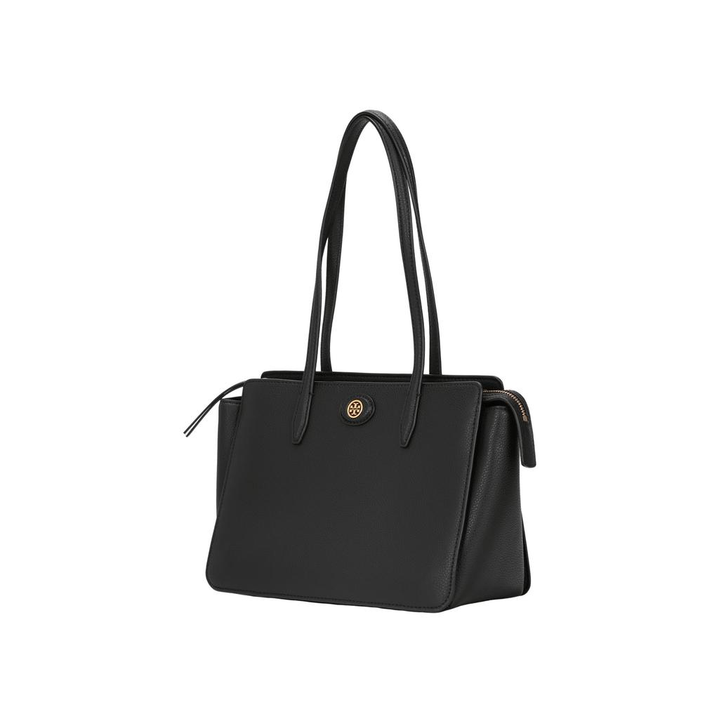 Tory Burch Robinson Double T Logo Pebble Leather Tote Bag Women Tote Bags Black 143241-001