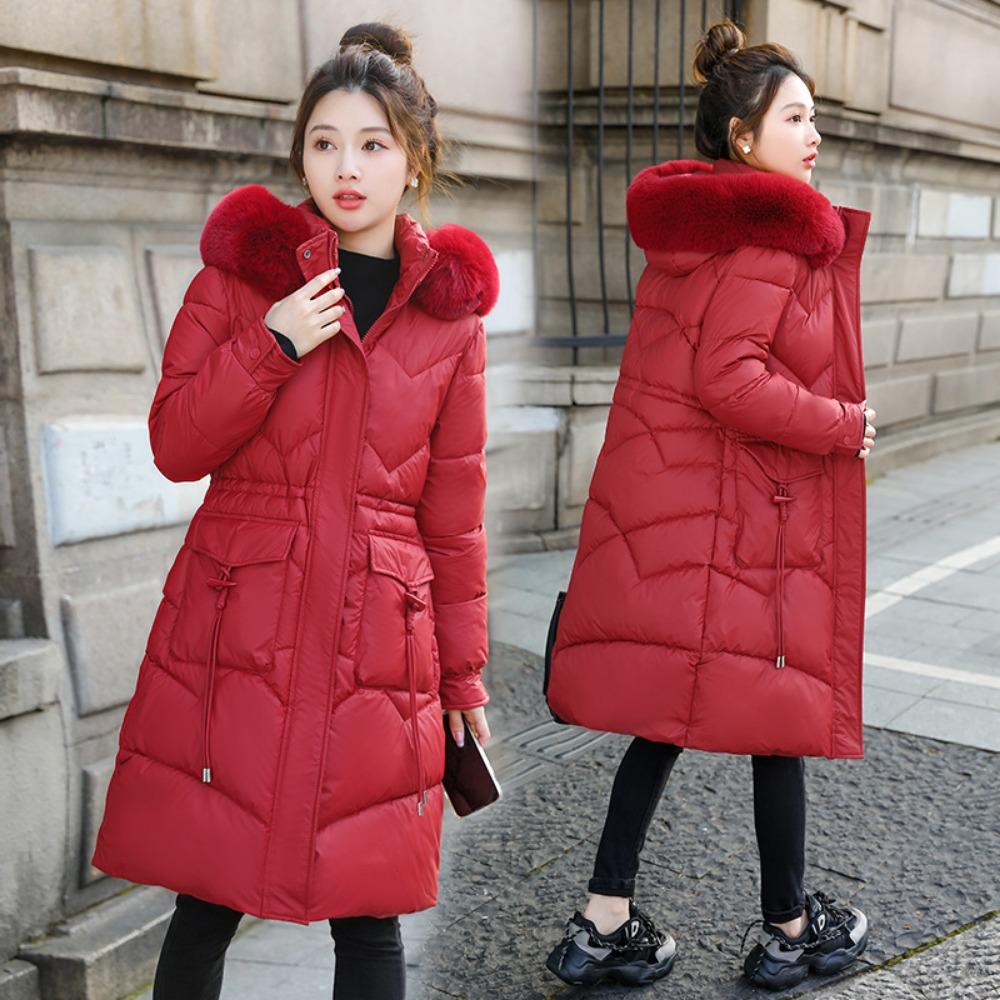 Large Fur Collar Cotton-padded Clothes for Women's Medium and Long Styles, Winter New Fashionable Slim-fitting Cotton Clothes Over the Knee