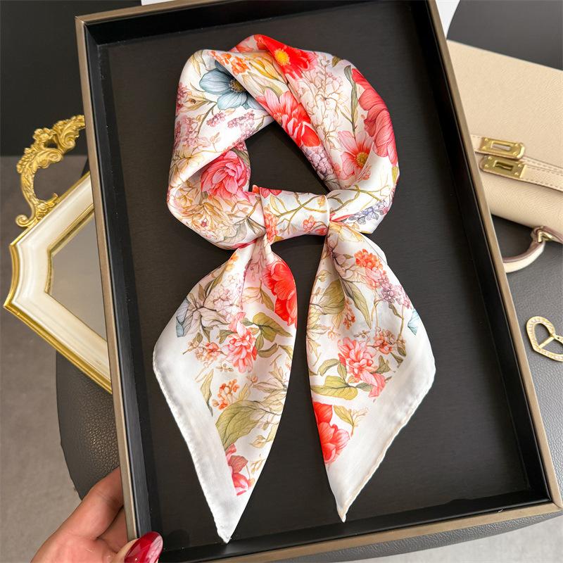 Art commuter style simulation silk printing silk scarf square scarf high-end shawl sunscreen neck small square scarf headscarf scarf