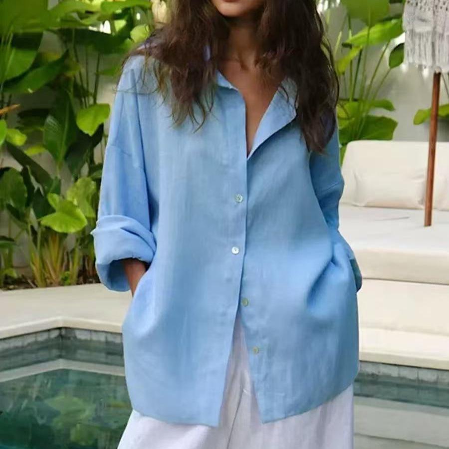Loose Fit Long Sleeve Solid Color Casual Shirt For Women