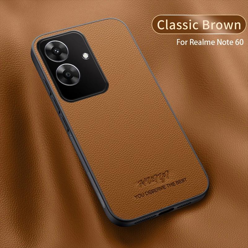 Leather Case for Oppo Realme Note 60 Luxury Shock Absorption Car Magnetic Mount Anti-knock Anti-fingerprint Thin Cover