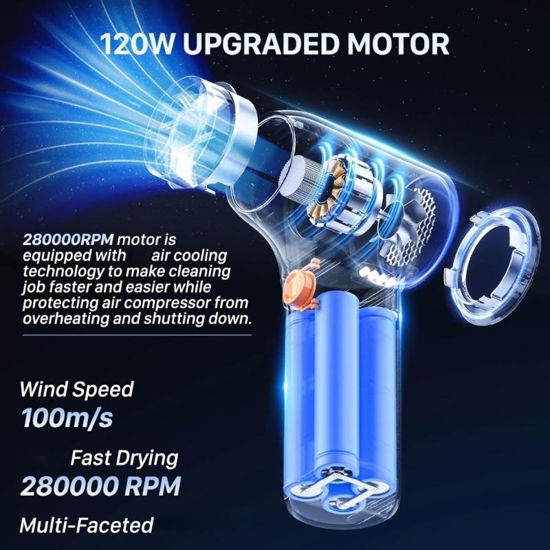Electric Air Duster,130000RPM Blower with High Speed Fan,3 Adjustable Rechargeable Cordless Jet Fan Air Blower