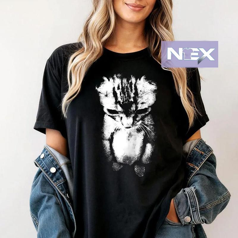 Японский Стиль Мультяшный Грустный Кот Мем Стоящий Кот Футболки Летние Харадзюку Кавайный Кот С Принтом Футболки с Коротким Рукавом Харадзюку Y2K Топы Винтажная Уличная Одежда S чёрный