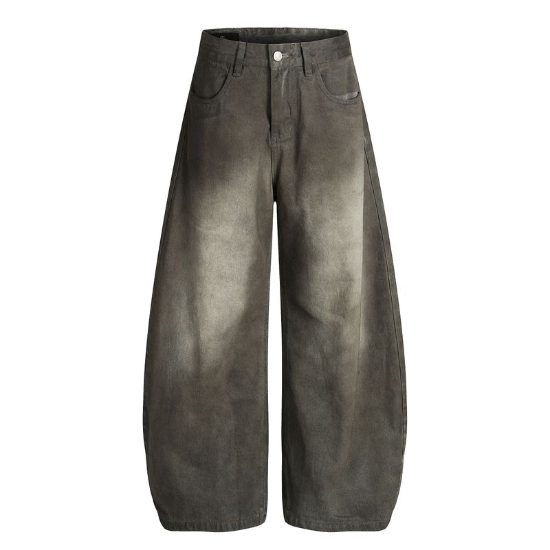 Kisko American Retro Washed Distressed Loose Scimitar Jeans Unisex Trendy Brand Cool Straight-Leg Drape Pants