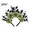 Vintage Rose Crown for Festivals Halloween Headband, Flower Leaf Hair Hoops Bands, Costume Accessories Adults Gothic Headpiece Hairband Cosplay Party