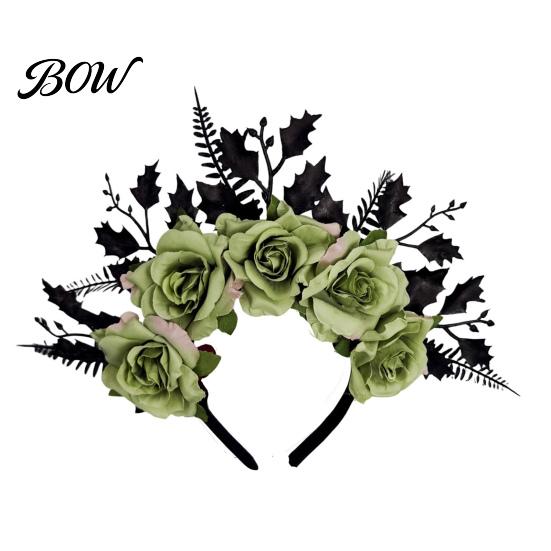 Vintage Rose Crown for Festivals Halloween Headband, Flower Leaf Hair Hoops Bands, Costume Accessories Adults Gothic Headpiece Hairband Cosplay Party