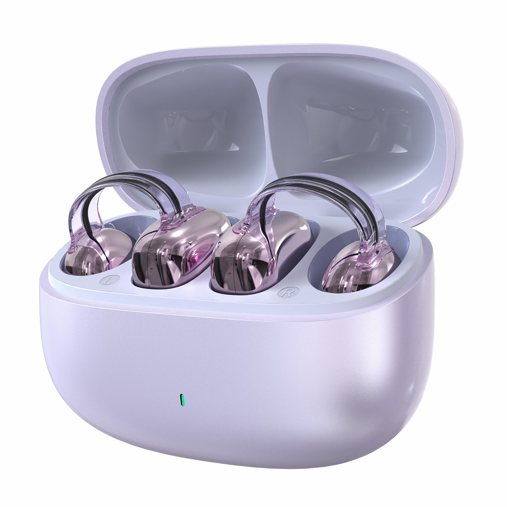 

YX59 Open Ear OWS Clip On Wireless Headphones Noise Reduction Bluetooth-Compatible Earbuds Purple