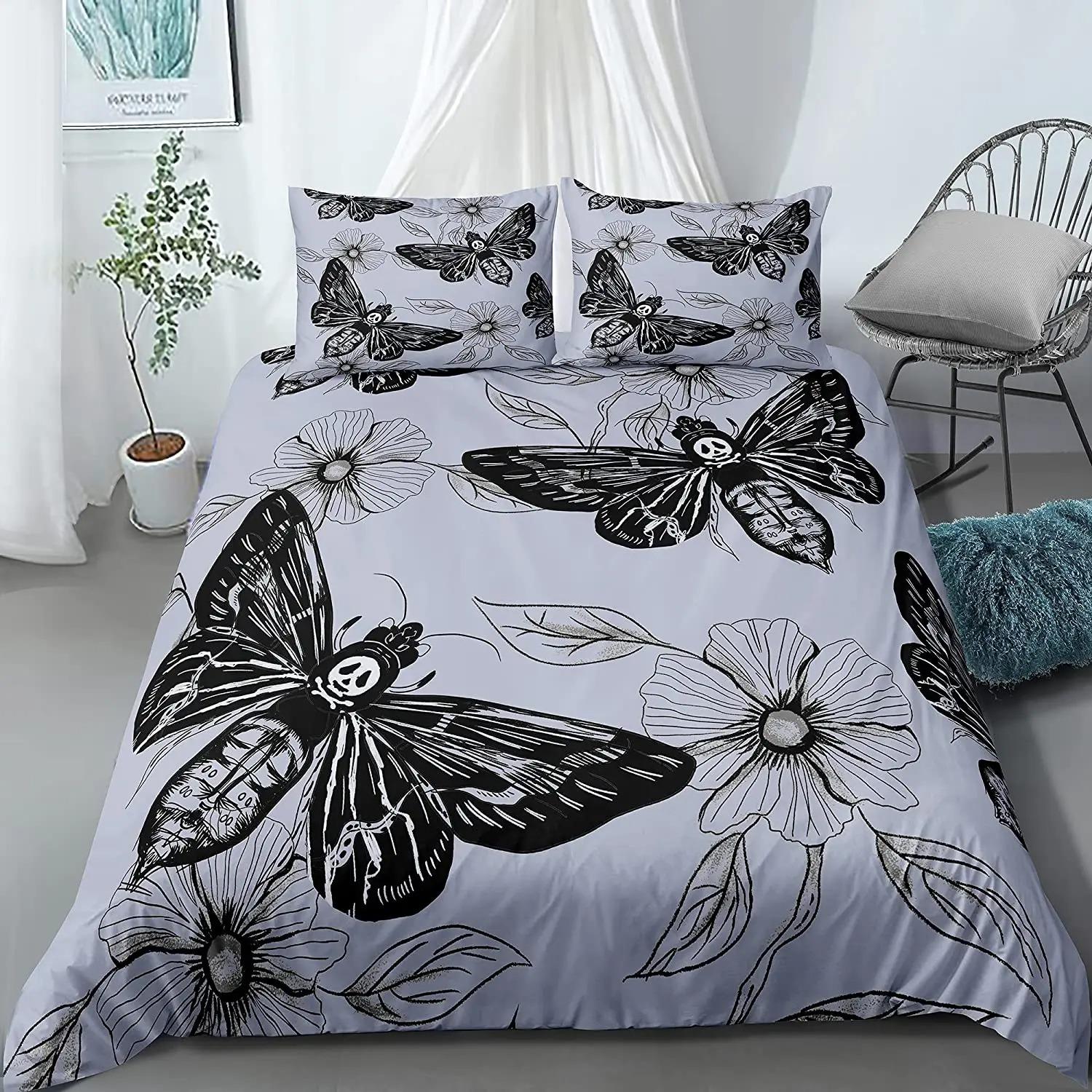 

Death Moth Duvet Cover Set King Queen Full Twin Size Galaxy Sun and Moon Polyester Comforter Cover Boho Gothic Skull Bedding Set 70x133cm