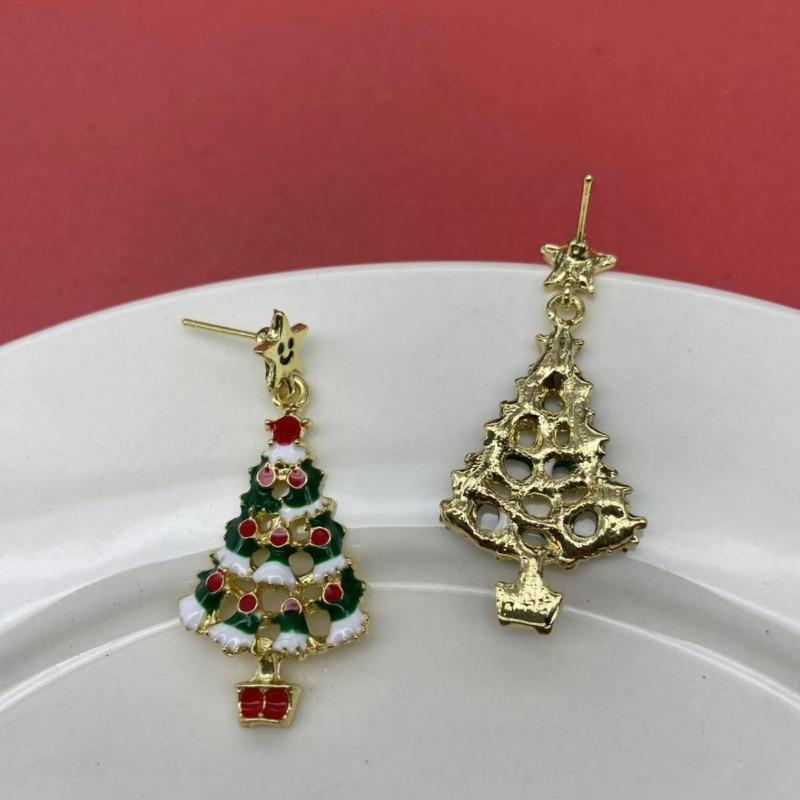 Christmas Colorful Cartoon Jewelry Cute Dripping Oil Christmas Tree Stud Earrings Europe and America Cross Border Hot Sale Stud Earrings for Women