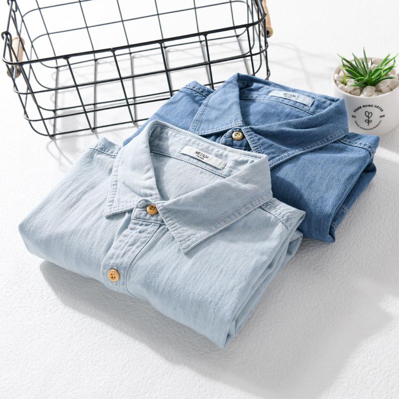 Summer Casual Denim Short Sleeve Shirts Men Clothing Pure Cotton Slim and Thin Soft Streetwear