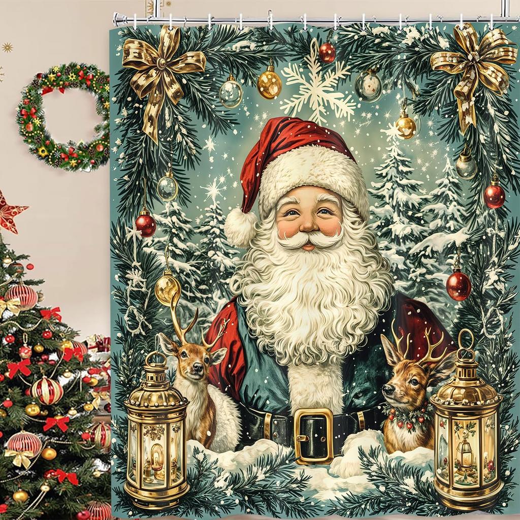 Winter Christmas Shower Curtain,Holiday Blue Snowman Bath Curtain Xmas Gift,Eucalyptus Leaf Flower Floral Bathroom Accessories